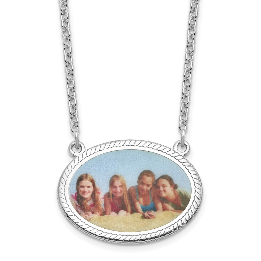 Sterling Silver Rhodium plated Small Rope Border Oval Picture Jewelry Necklace