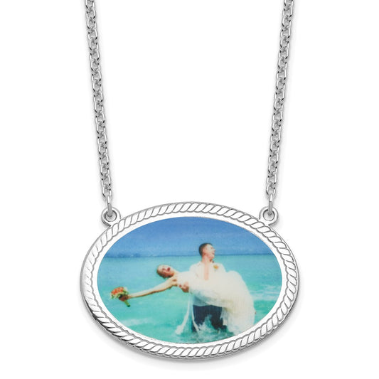 Sterling Silver Rhodium plated Large Rope Border Oval Picture Jewelry Necklace