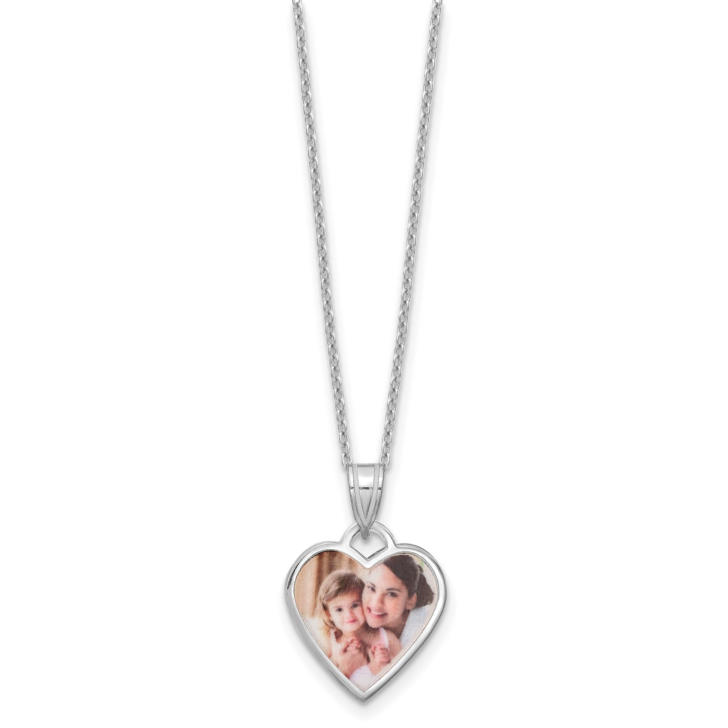 Sterling Silver Rhodium plated Small Heart Picture Jewelry Necklace