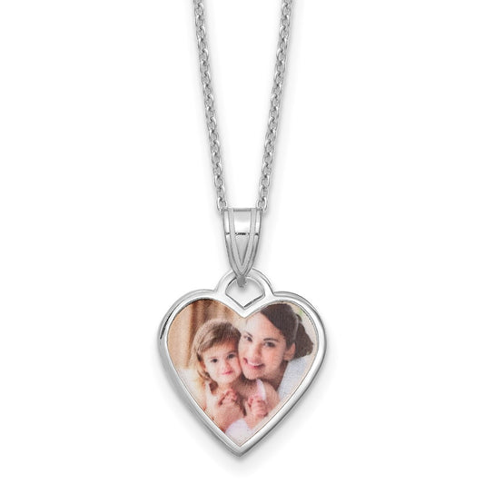 Sterling Silver Rhodium plated Small Heart Picture Jewelry Necklace