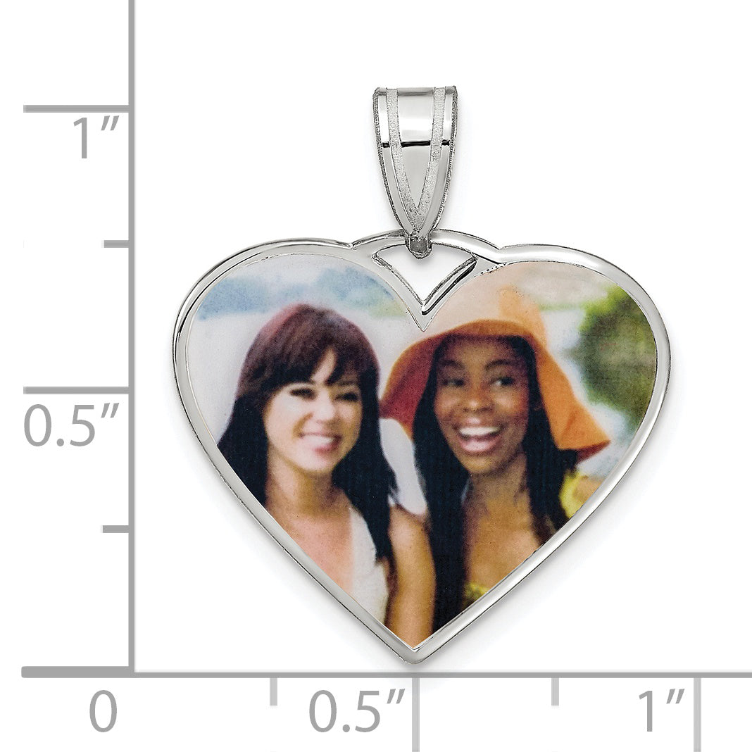 Sterling Silver Rhodium plated Medium Heart Picture Jewelry Pendant