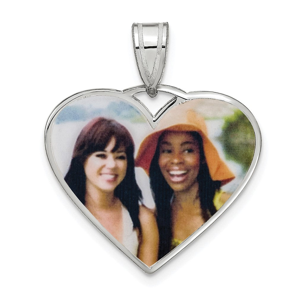 Sterling Silver Rhodium plated Medium Heart Picture Jewelry Pendant