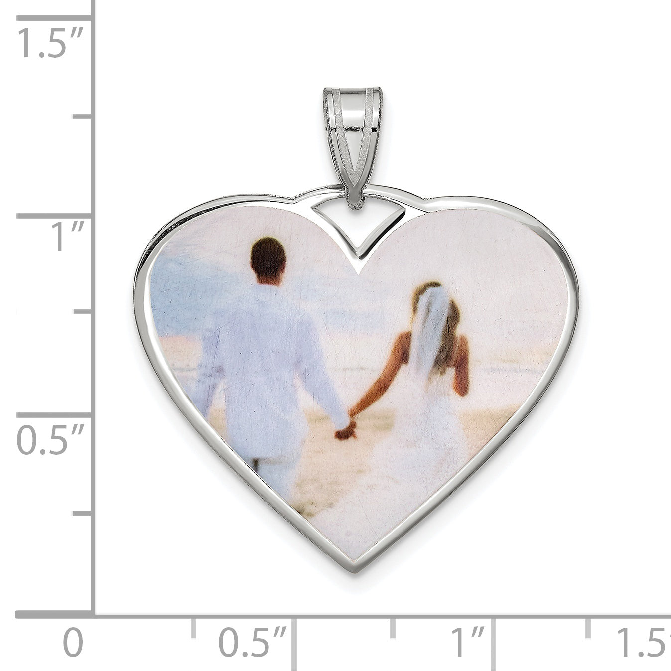 Sterling Silver Rhodium plated Large Heart Picture Jewelry Pendant