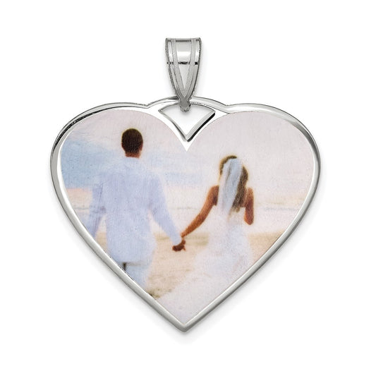 Sterling Silver Rhodium plated Large Heart Picture Jewelry Pendant