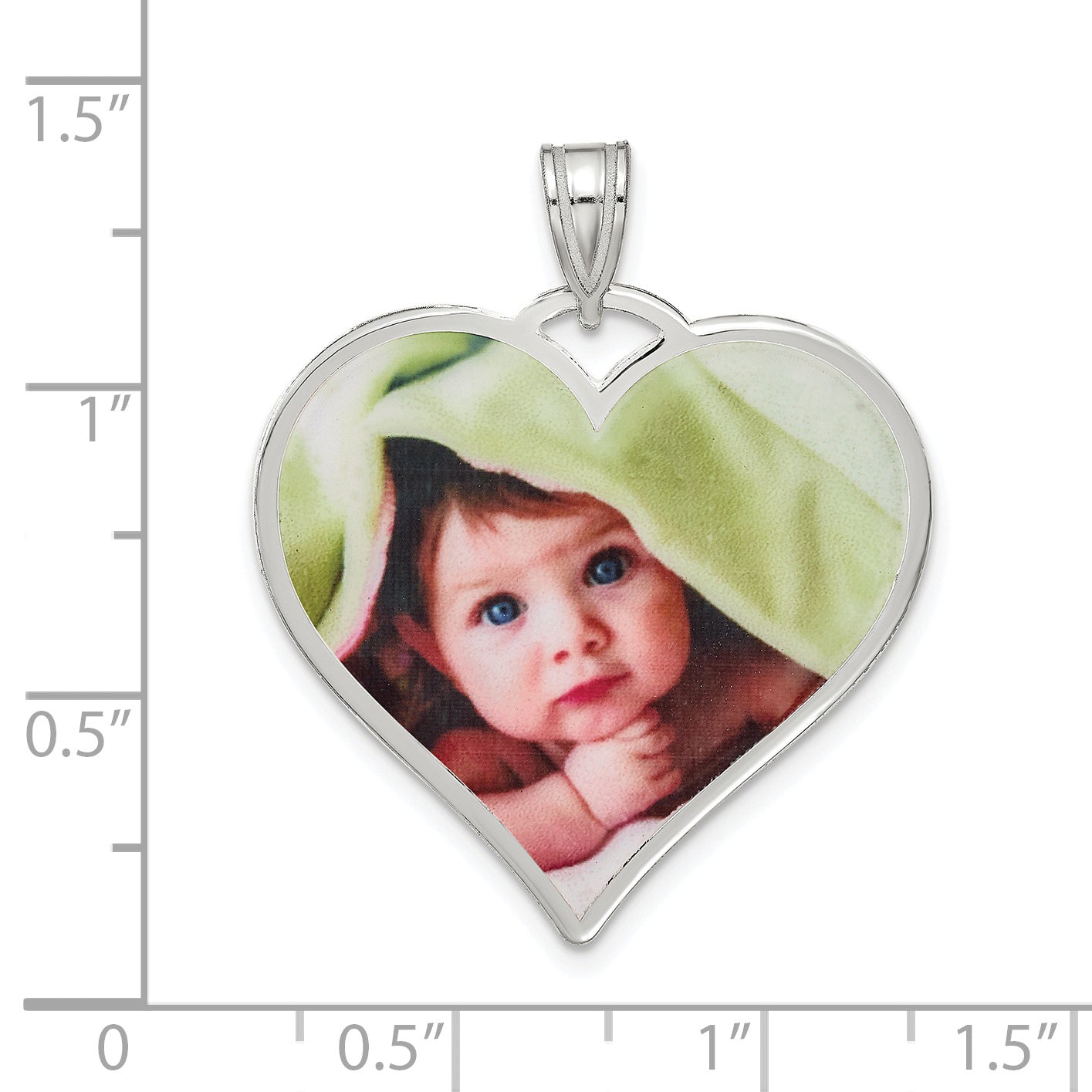 Sterling Silver Rhodium plated Large Heart Picture Jewelry Pendant