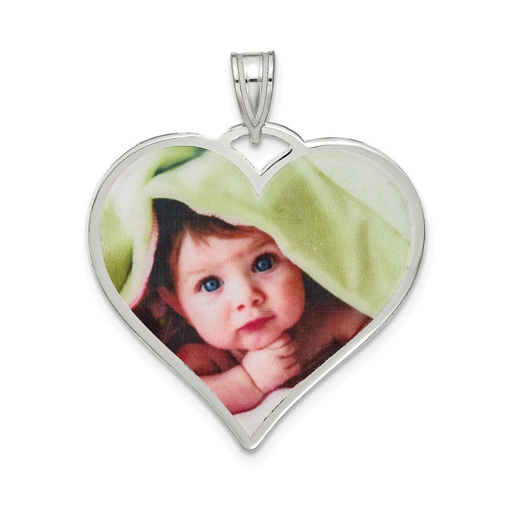 Sterling Silver Rhodium plated Large Heart Picture Jewelry Pendant