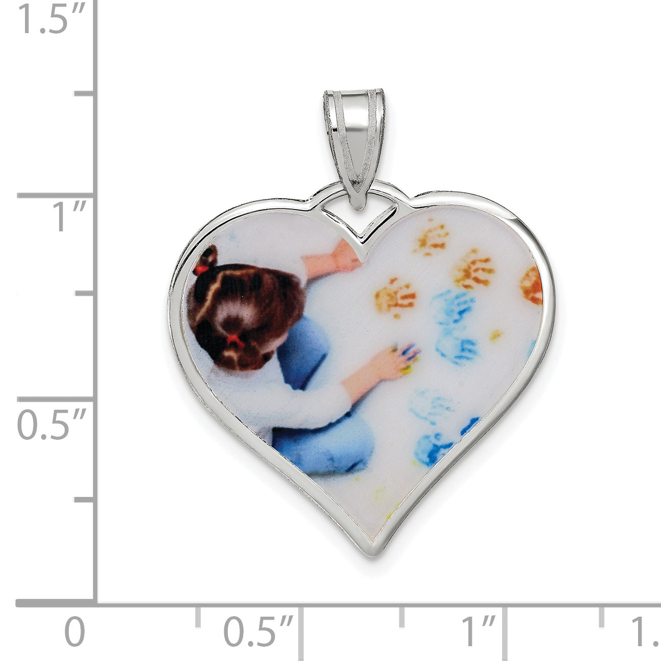 Sterling Silver Rhodium plated Large Heart Picture Jewelry Pendant