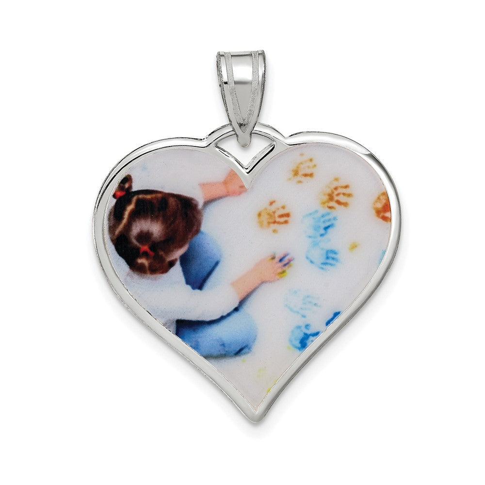 Sterling Silver Rhodium plated Large Heart Picture Jewelry Pendant