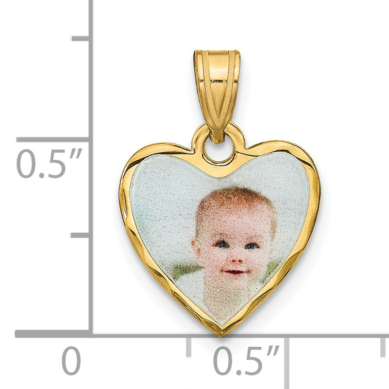 Sterling Silver Gold Plated Small Diamond-cut Heart Picture Jewelry Pendant