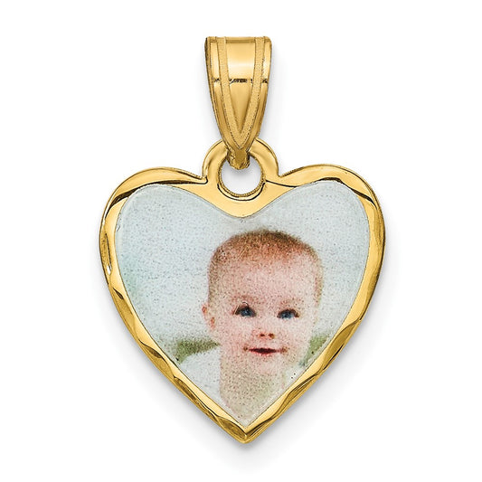 Sterling Silver Gold Plated Small Diamond-cut Heart Picture Jewelry Pendant