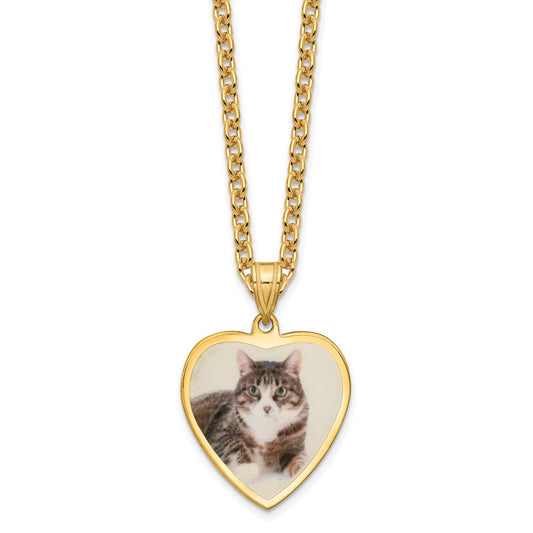 Sterling Silver Gold plated Medium Heart Picture Jewelry Necklace