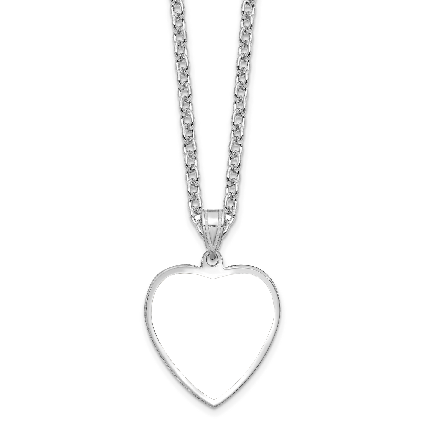 Sterling Silver Rhodium plated Medium Heart Picture Jewelry Necklace