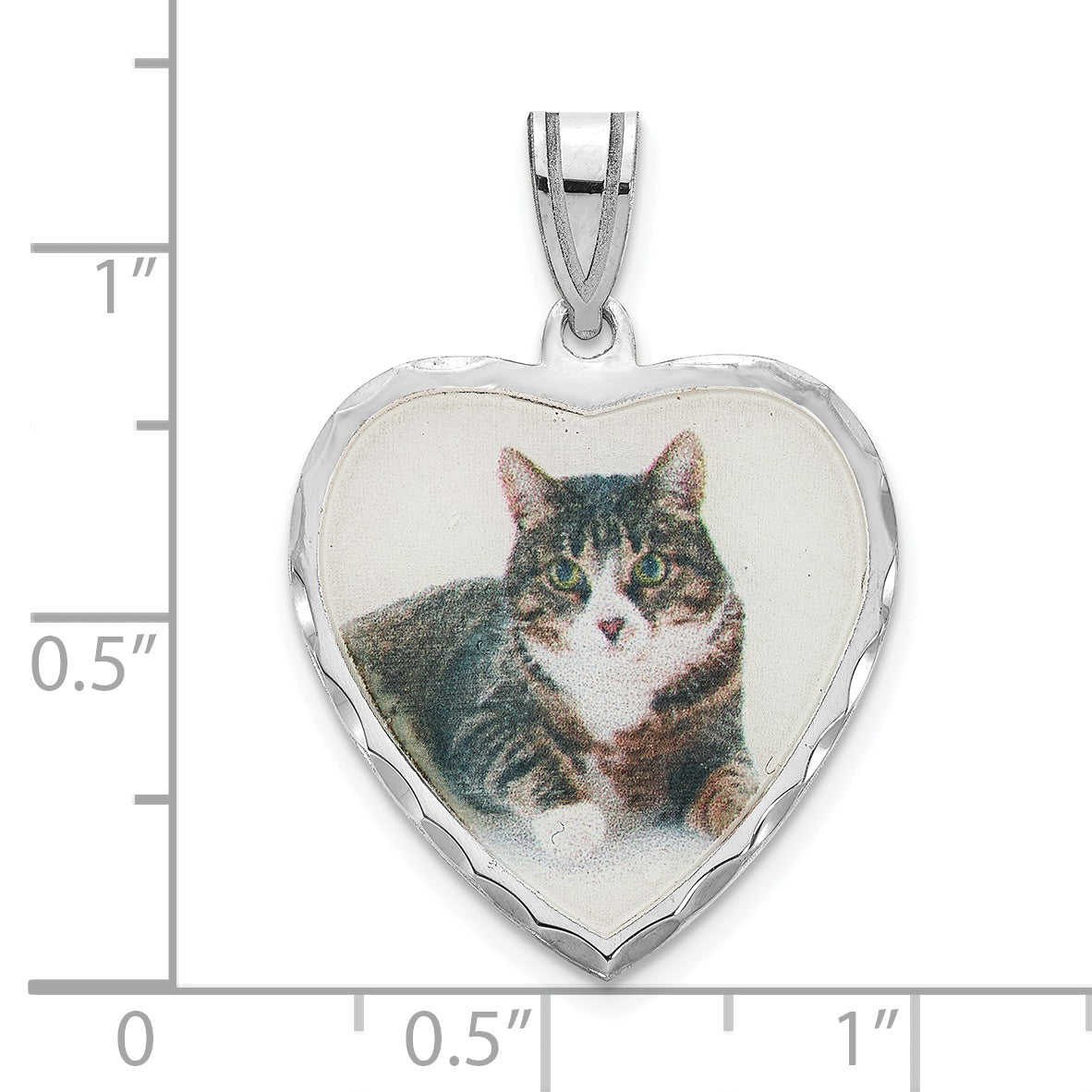 Sterling Silver Rhodium plated Medium Diamond-cut Heart Picture Jewelry Pendant