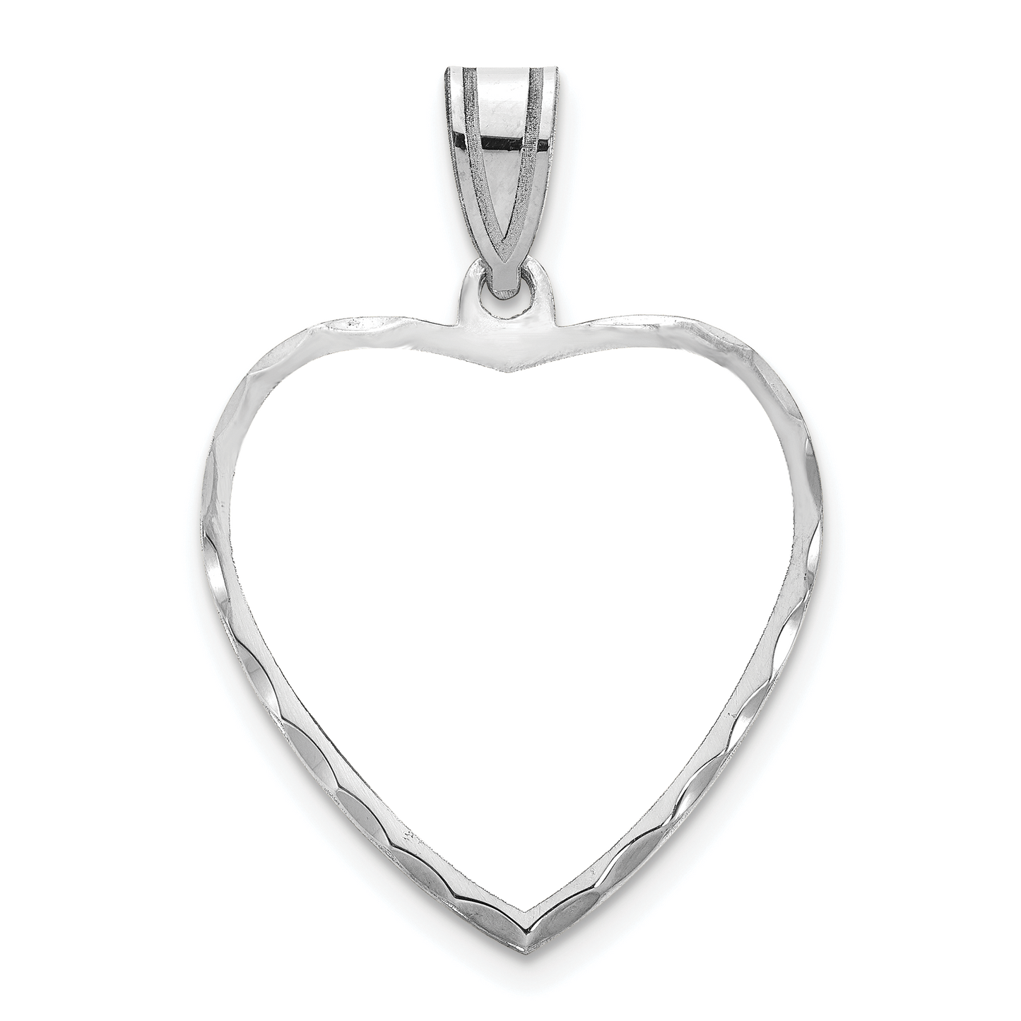 Sterling Silver Rhodium plated Medium Diamond-cut Heart Picture Jewelry Pendant