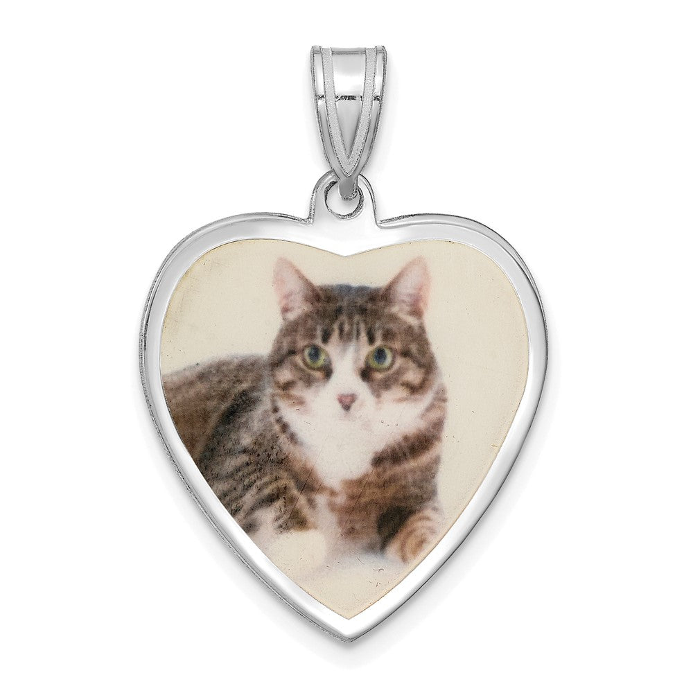 Sterling Silver Rhodium plated Medium Heart Picture Jewelry Pendant