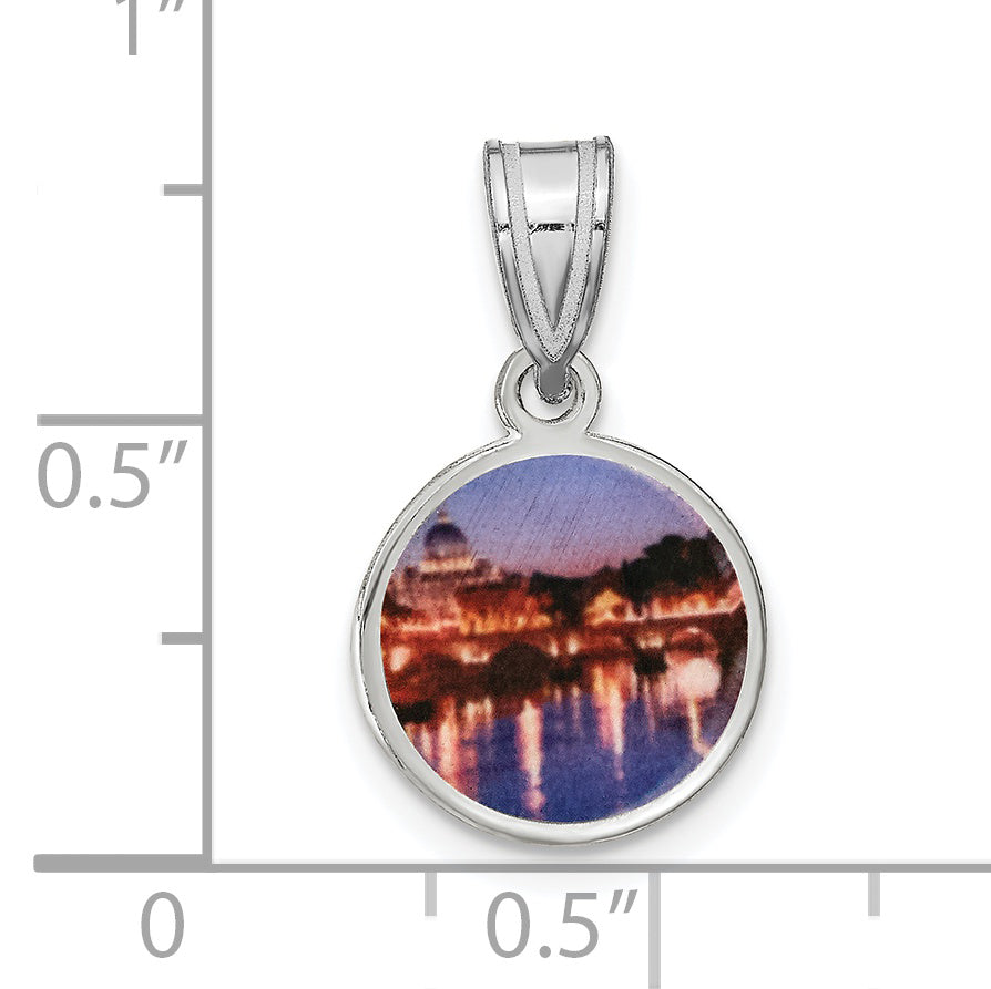 Sterling Silver Rhodium plated Small Picture Jewelry Disc Pendant