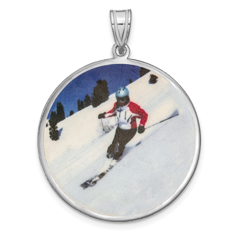 Sterling Silver Rhodium plated Large Picture Jewelry Disc Pendant