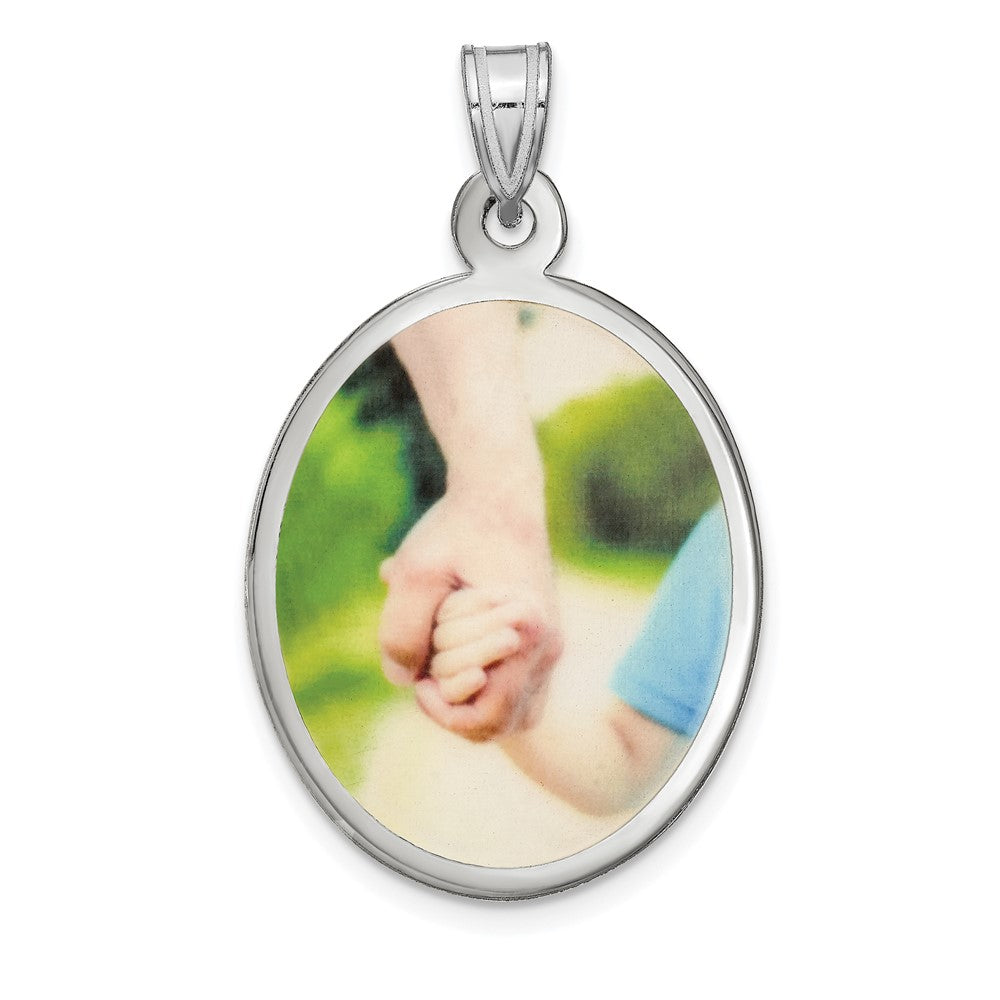 Sterling Silver Rhodium plated Large Oval Picture Jewelry Pendant