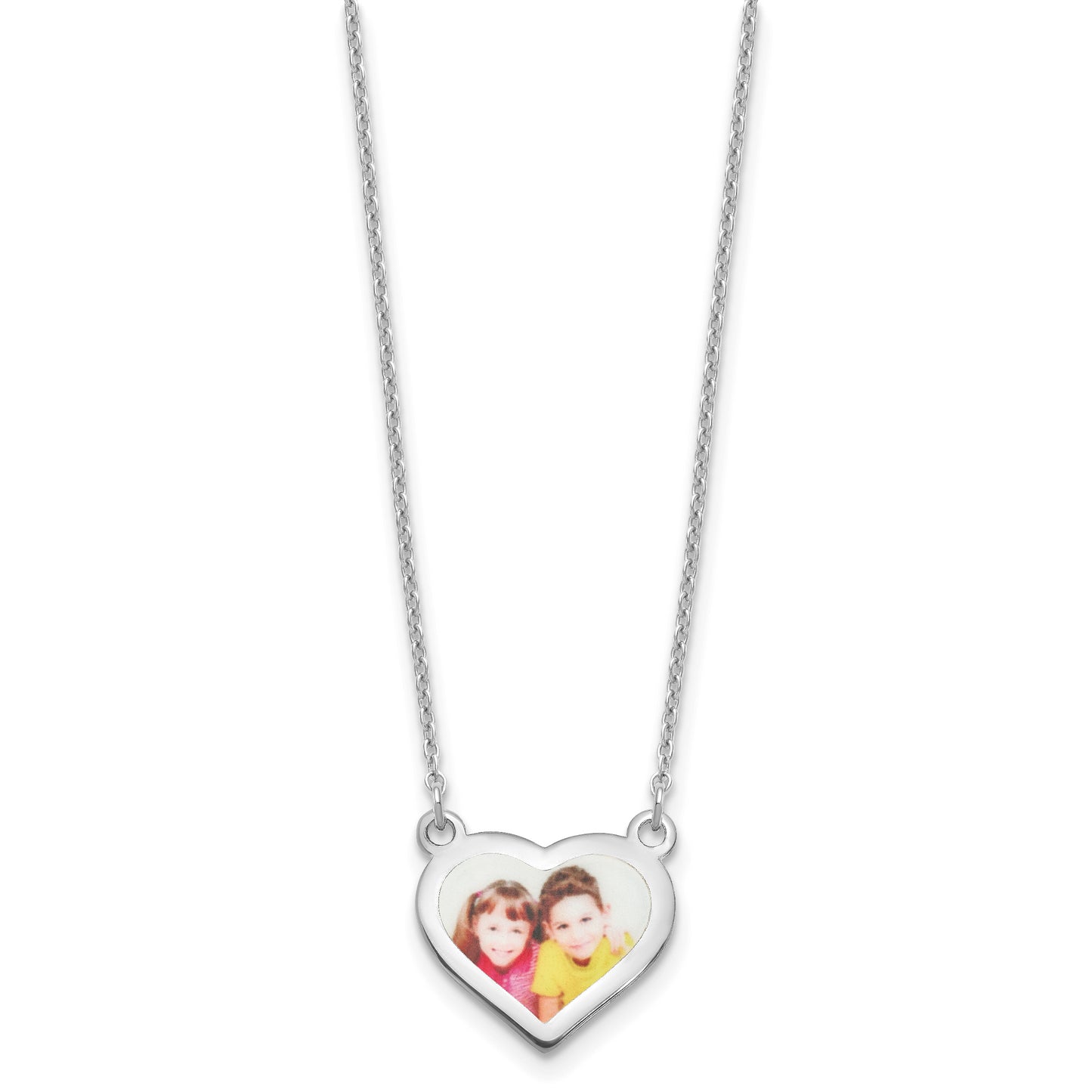 Sterling Silver Rhodium plated Small Heart Picture Jewelry Necklace