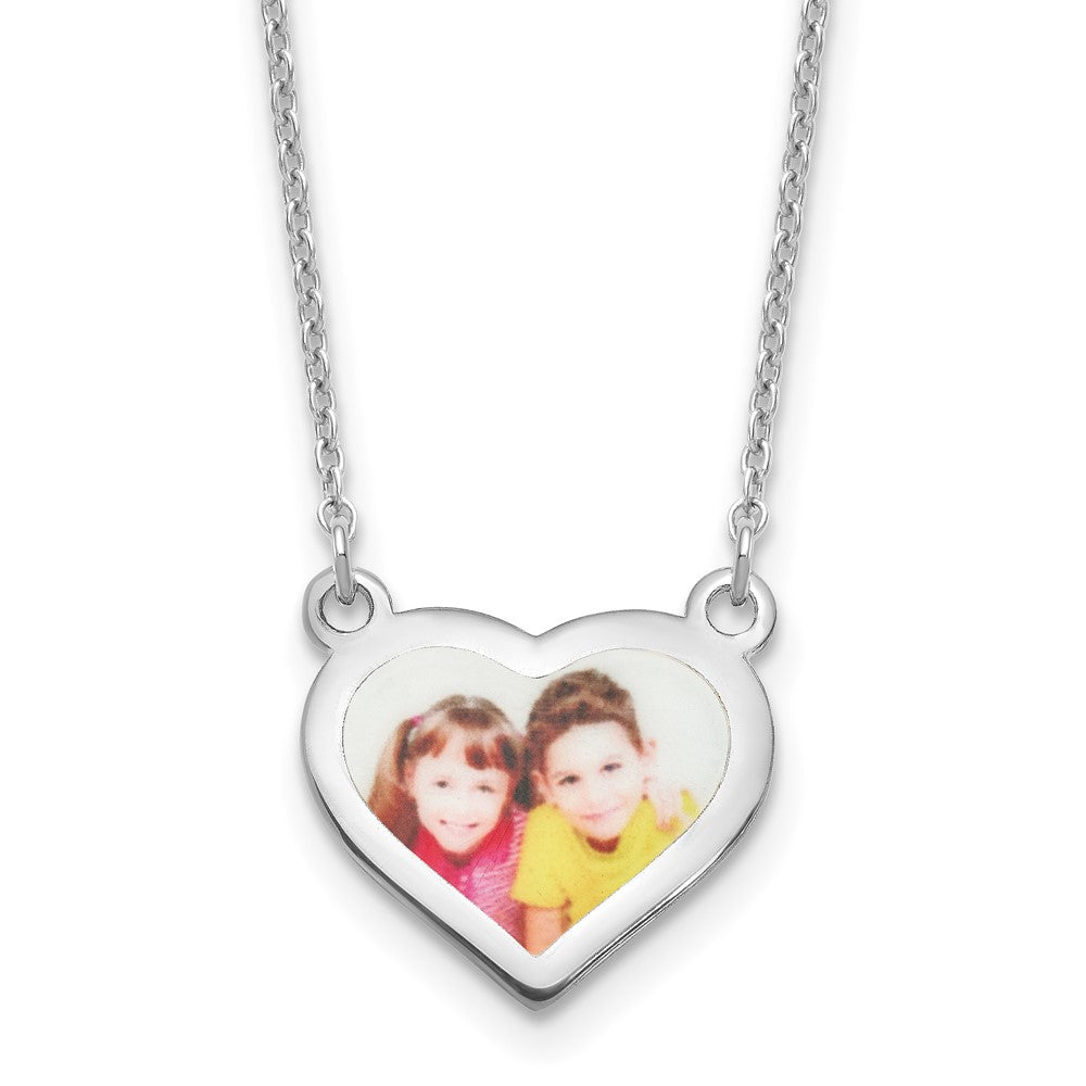 Sterling Silver Rhodium plated Small Heart Picture Jewelry Necklace