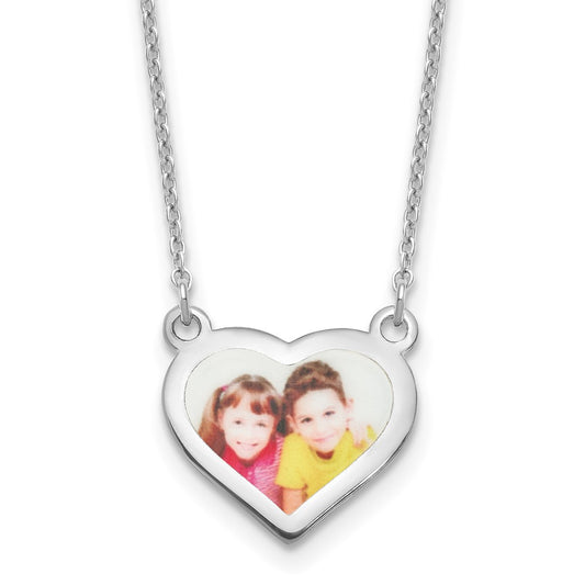 Sterling Silver Rhodium plated Small Heart Picture Jewelry Necklace