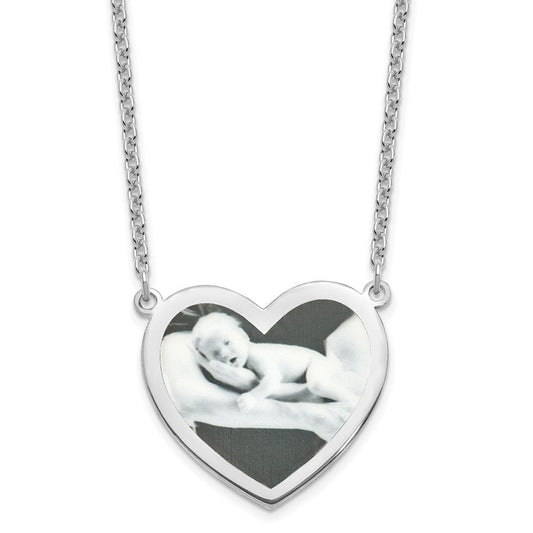 Sterling Silver Rhodium plated Large Heart Picture Jewelry Necklace