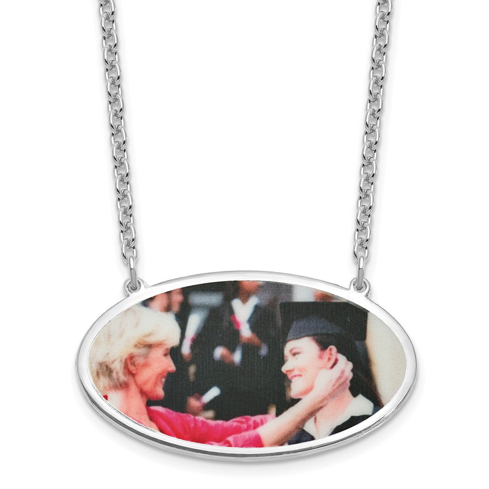 Sterling Silver Rhodium plated Medium Oval Picture Jewelry Necklace