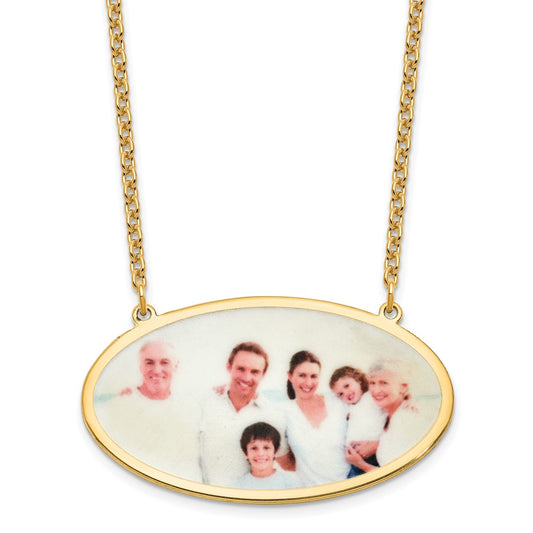 Sterling Silver Gold plated Large Oval Picture Jewelry Necklace