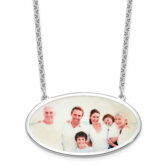 Sterling Silver Rhodium plated Large Oval Picture Jewelry Necklace