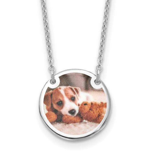 Sterling Silver Rhodium plated Small Picture Jewelry Disc Necklace
