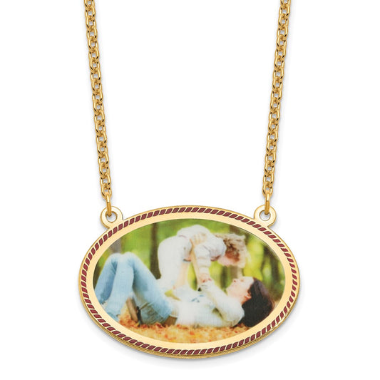 Sterling Silver Gold Plated Medium Rope Border Oval Picture Jewelry Necklace