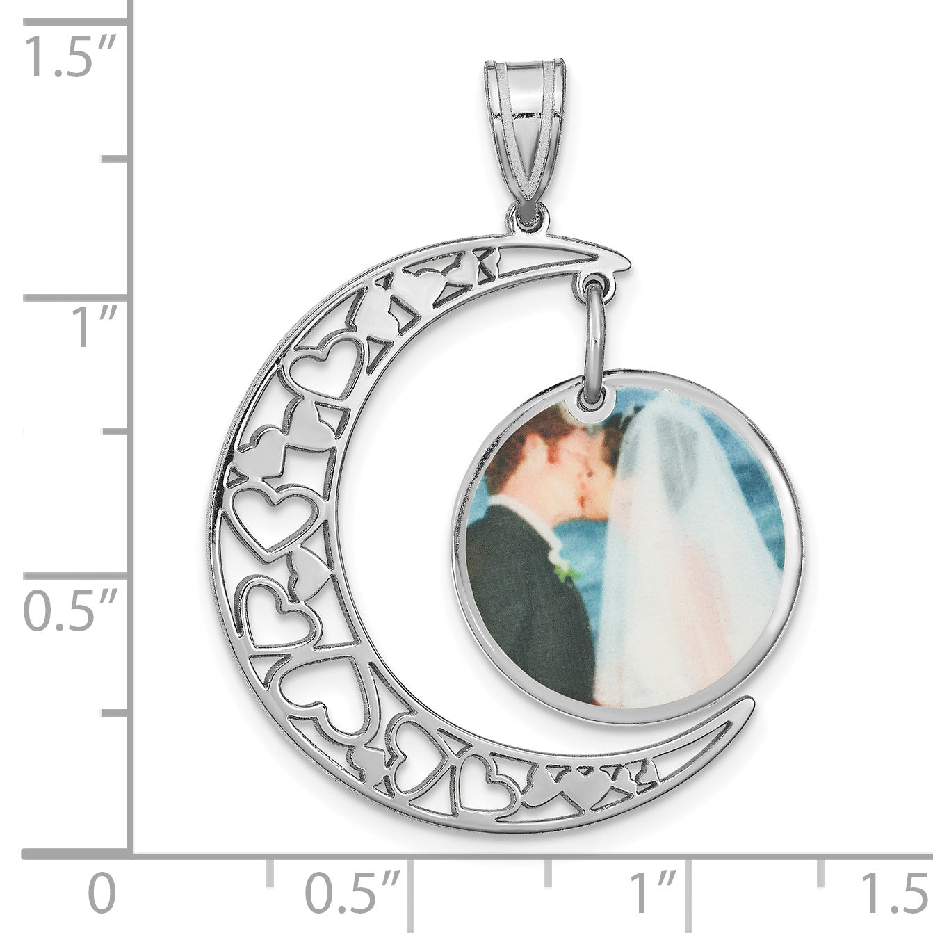 Sterling Silver Rhodium plated Moon with Picture Jewelry Disc Pendant