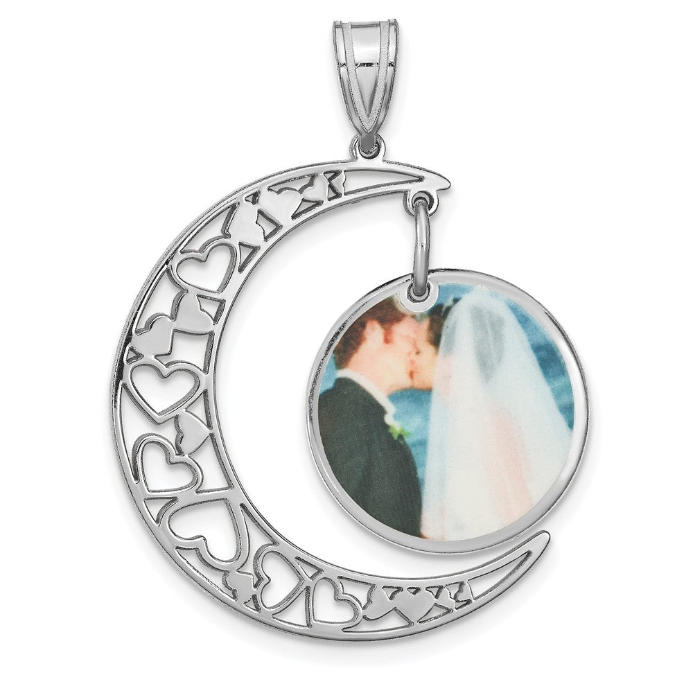 Sterling Silver Rhodium plated Moon with Picture Jewelry Disc Pendant