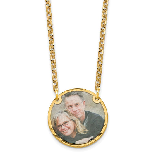 Sterling Silver Gold Plated Medium Diamond-cut Picture Jewelry Disc Necklace