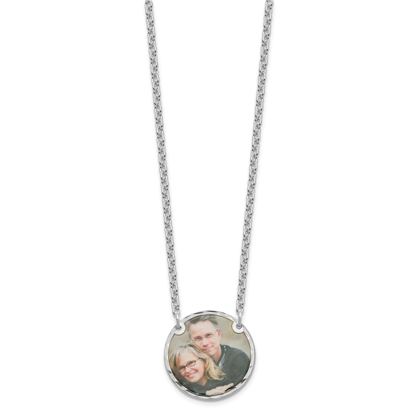 Sterling Silver Rhodium plated Medium Diamond-cut Picture Jewelry Disc Necklace