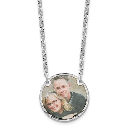 Sterling Silver Rhodium plated Medium Diamond-cut Picture Jewelry Disc Necklace