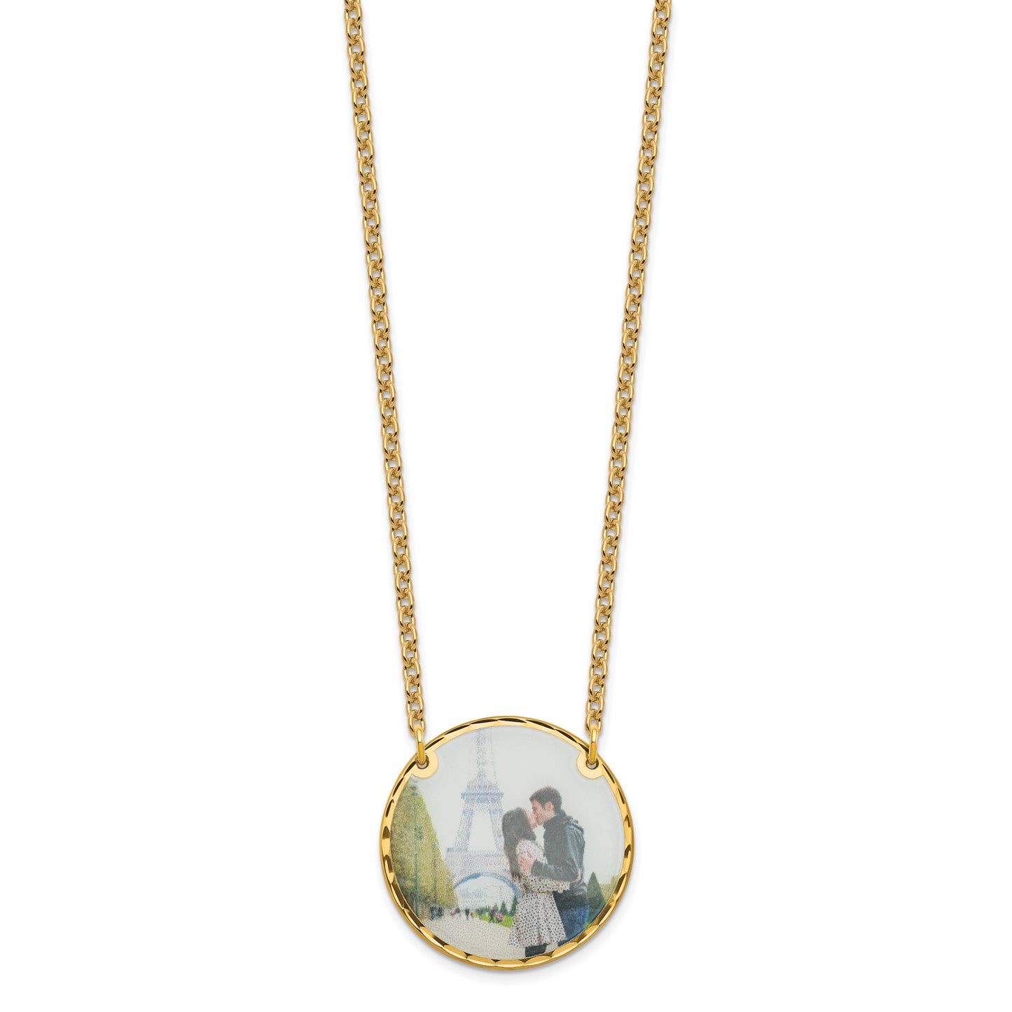 Sterling Silver Gold Plated Large Diamond-cut Picture Jewelry Disc Necklace