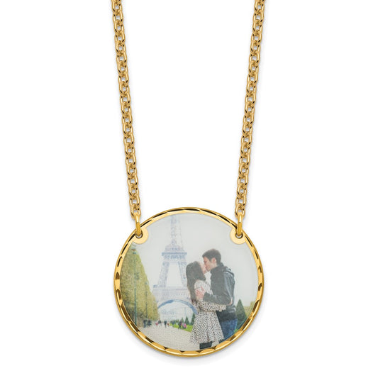 Sterling Silver Gold Plated Large Diamond-cut Picture Jewelry Disc Necklace