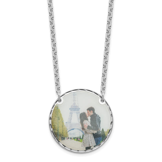 Sterling Silver Rhodium plated Large Diamond-cut Picture Jewelry Disc Necklace