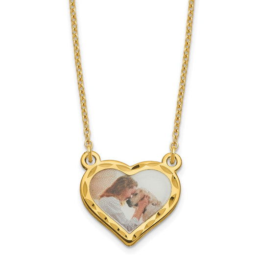 Sterling Silver Gold Plated Small Diamond-cut Heart Picture Jewelry Necklace