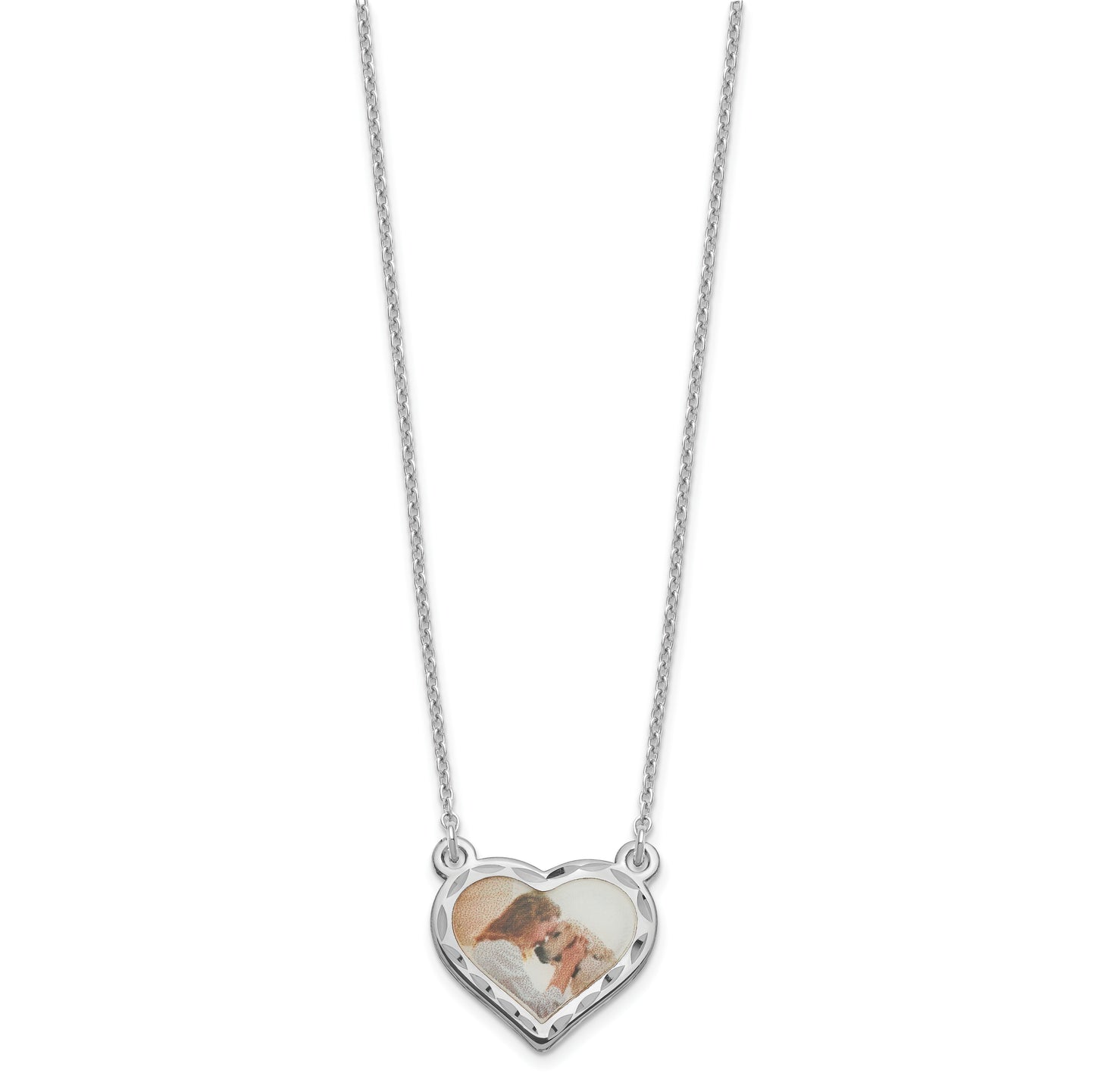 Sterling Silver Rhodium plated Small Diamond-cut Heart Picture Jewelry Necklace