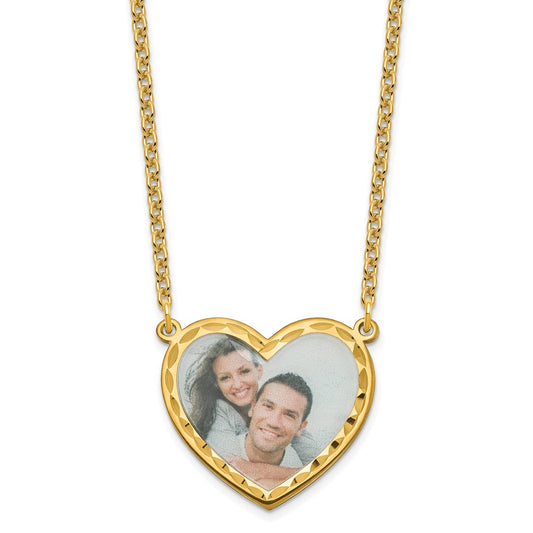 Sterling Silver Gold Plated Large Diamond-cut Heart Picture Jewelry Necklace