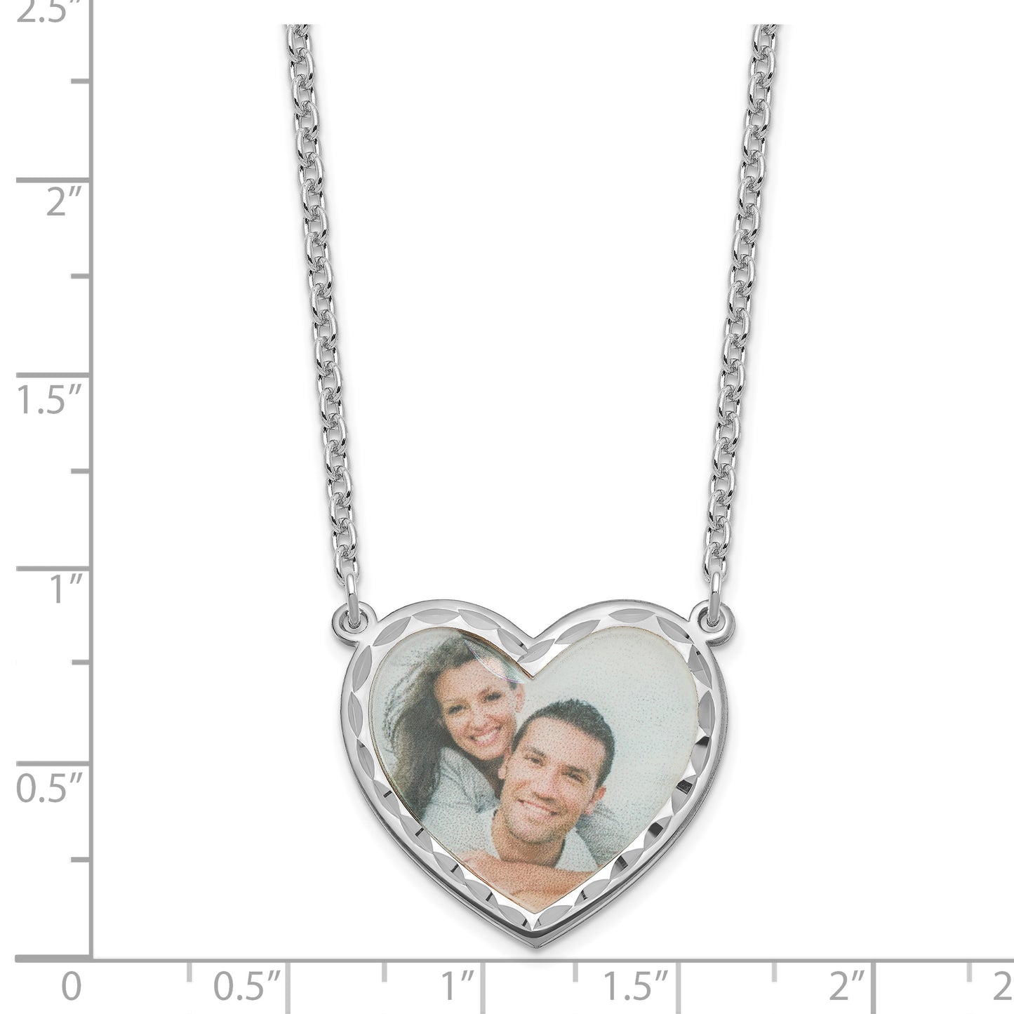 Sterling Silver Rhodium plated Large Diamond-cut Heart Picture Jewelry Necklace