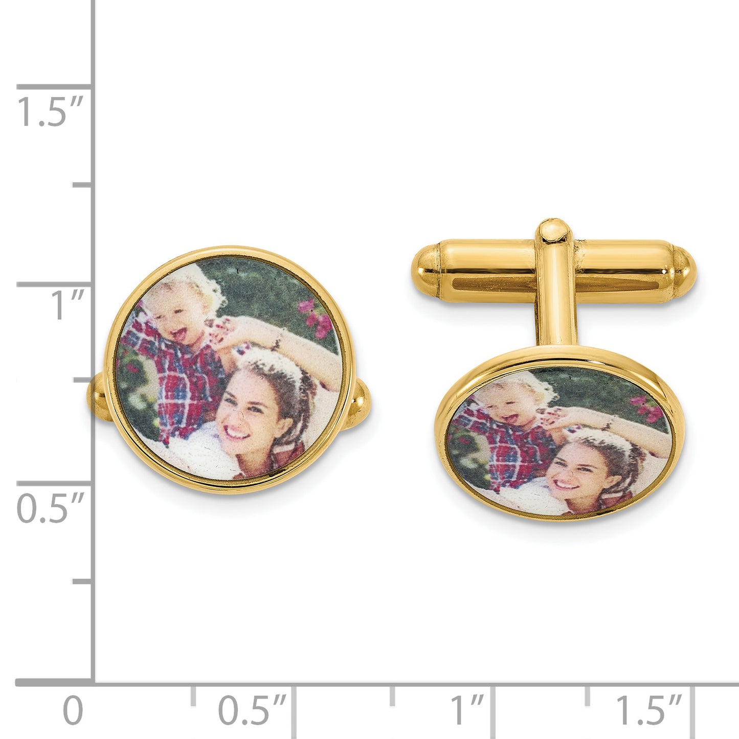 Sterling Silver Gold plated Small Round Picture Jewelry Cuff Link