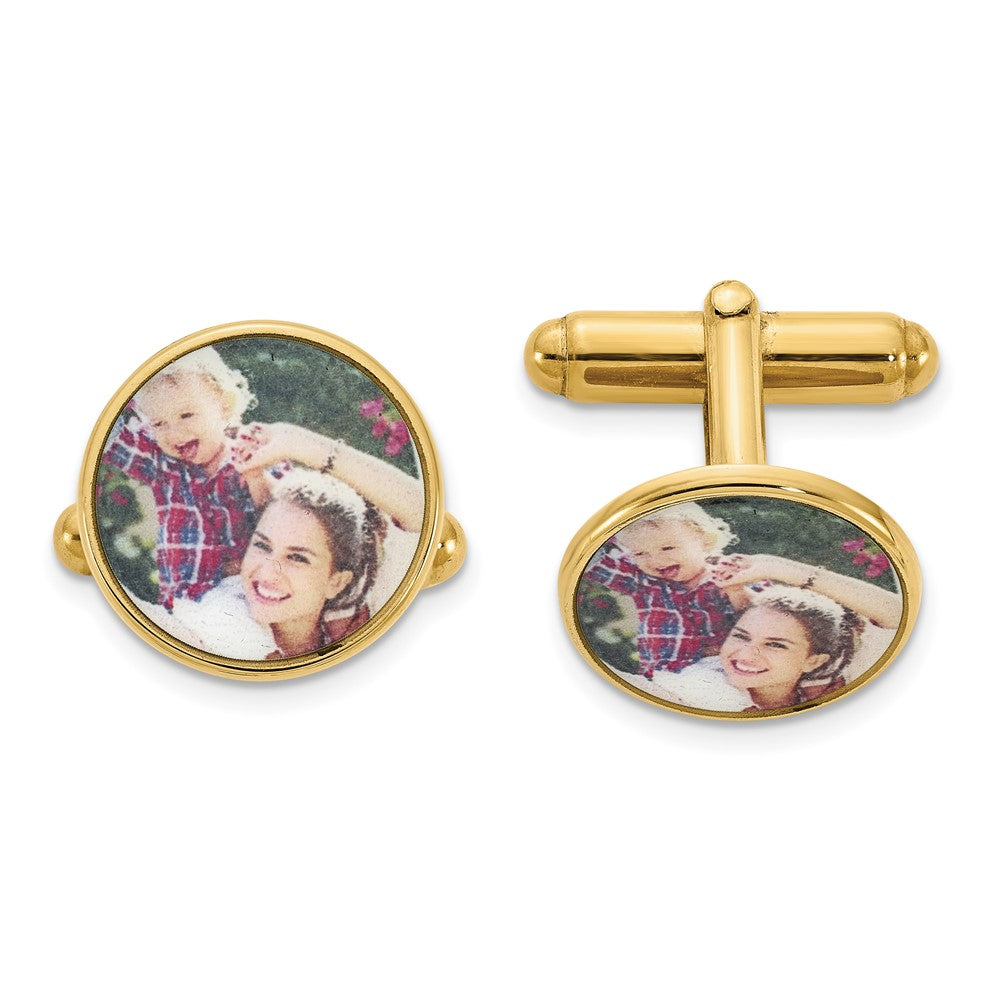 Sterling Silver Gold plated Small Round Picture Jewelry Cuff Link