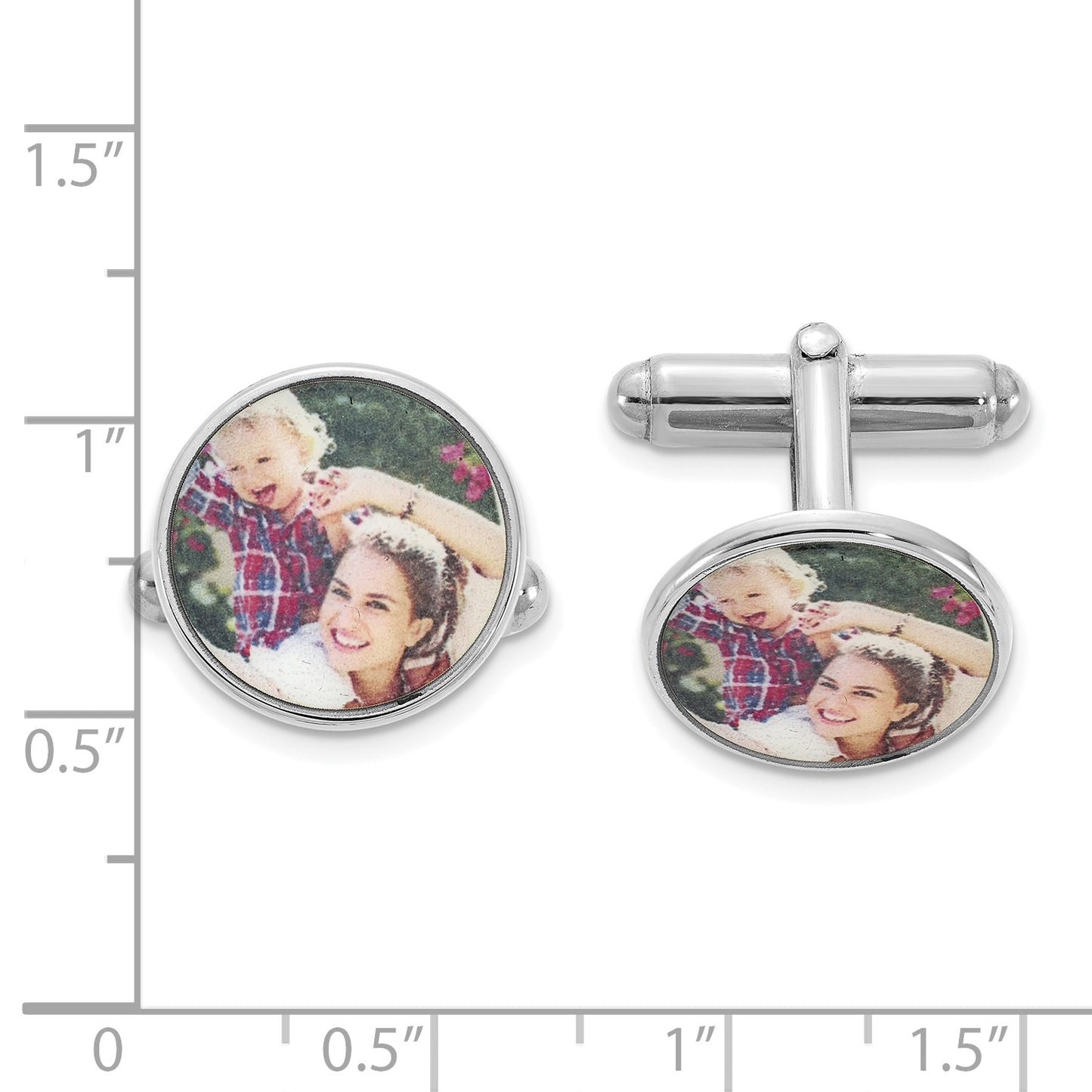Sterling Silver Rhodium plated Small Round Picture Jewelry Cuff Link