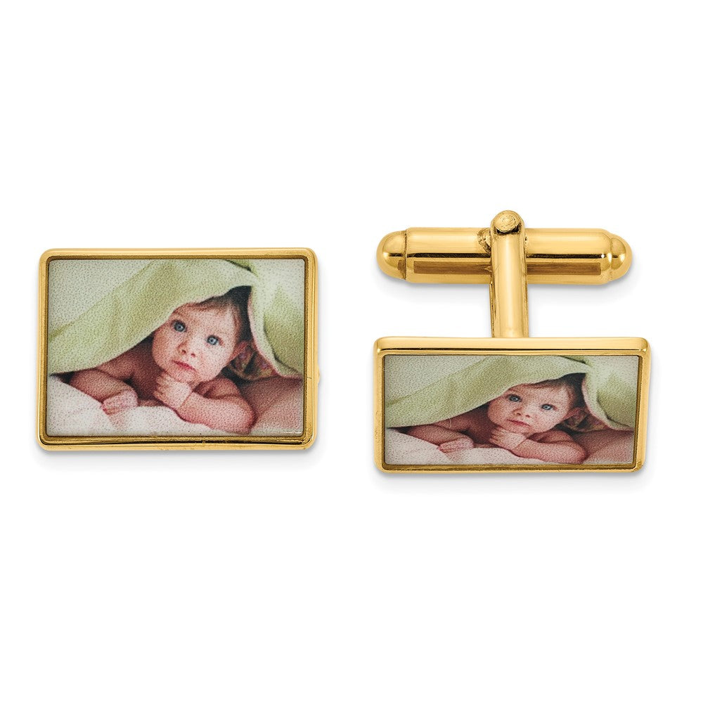 Sterling Silver Gold plated Small Rectangle Picture Jewelry Cuff Link