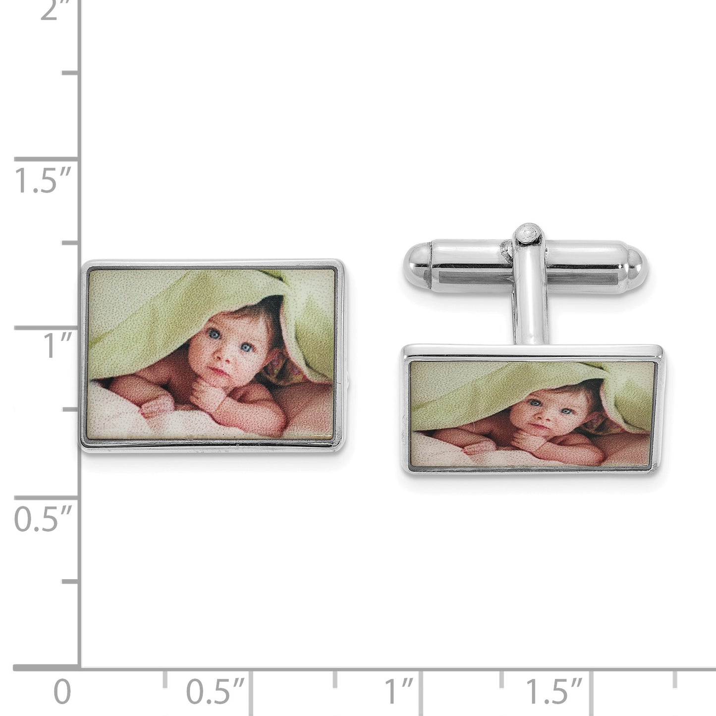 Sterling Silver Rhodium plated Small Rectangle Picture Jewelry Cuff Link