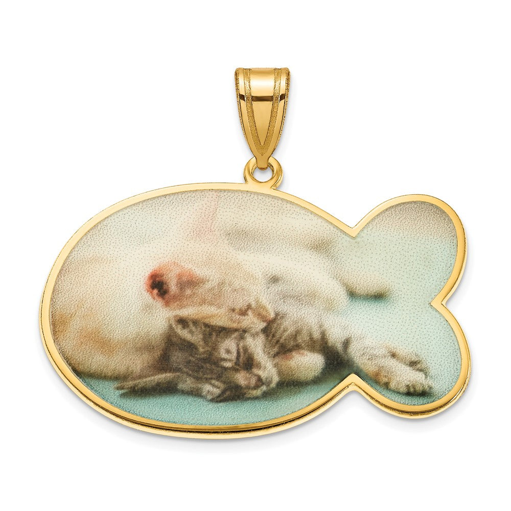 Sterling Silver Gold plated Fish Shaped Picture Jewelry Pendant