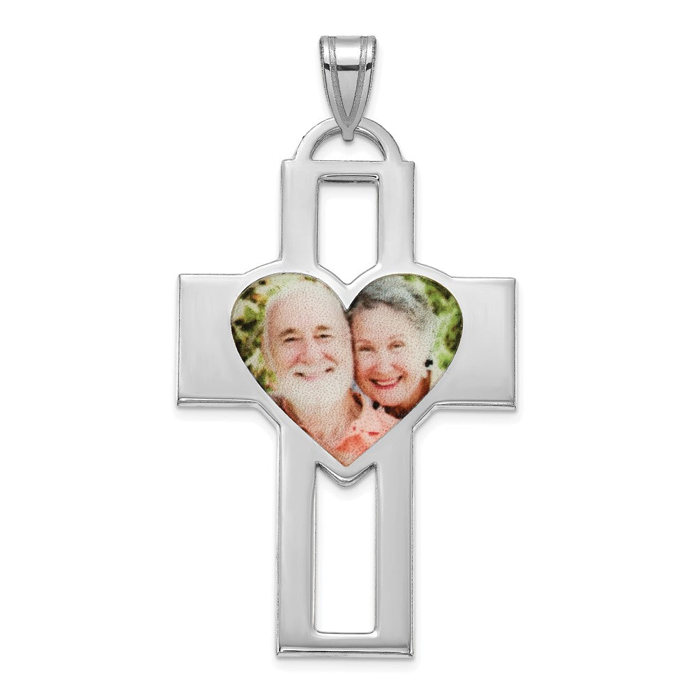 Sterling Silver Rhodium plated Cross Picture Jewelry Pendant